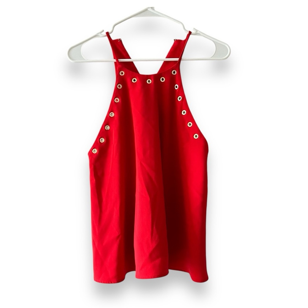 Amanda Uprichard Red Halter Stud Detail Top